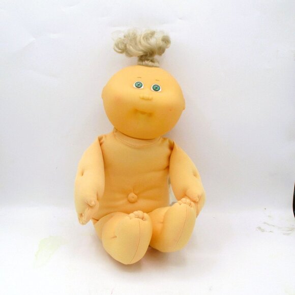 1989 Cabbage Patch Kid Doll In Peach Outfit Platinum Top Knot Green Eyes Soft Bo - Picture 2 of 8